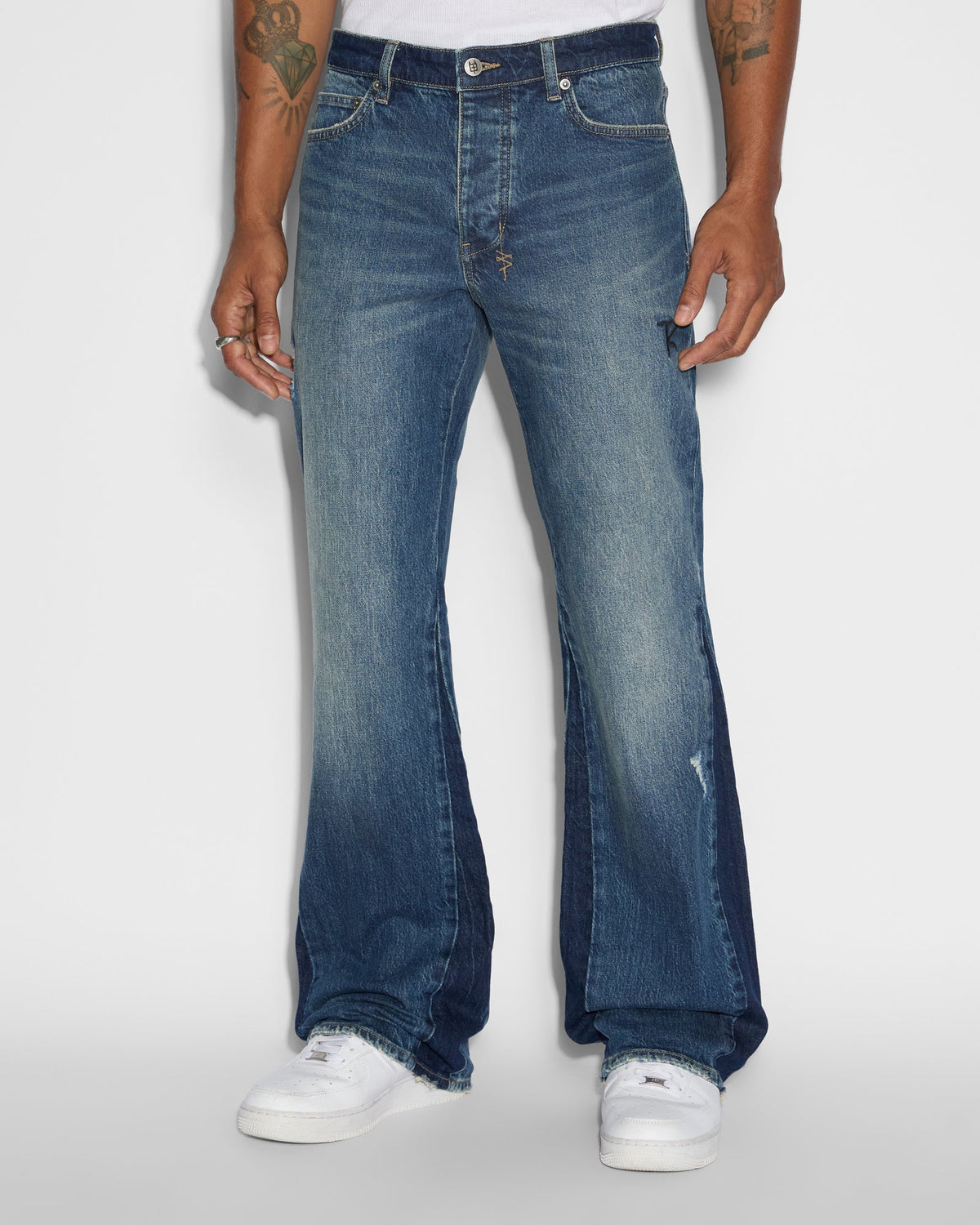 Mens Bronko Trip Spliced Bootcut Denim Jeans - Denim