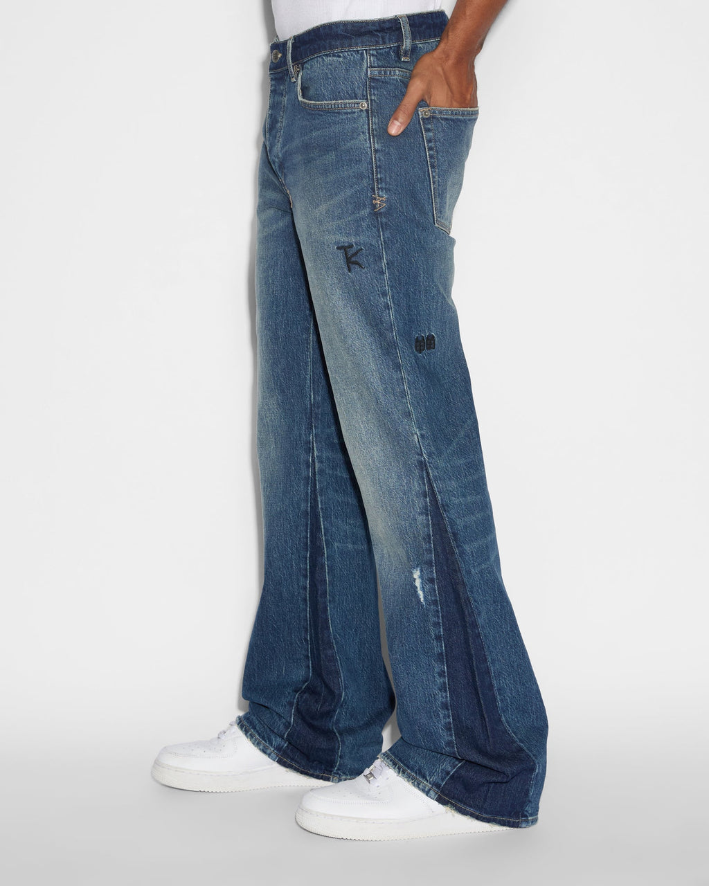 Mens Bronko Trip Spliced Bootcut Denim Jeans - Denim