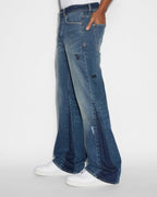Mens Bronko Trip Spliced Bootcut Denim Jeans - Denim