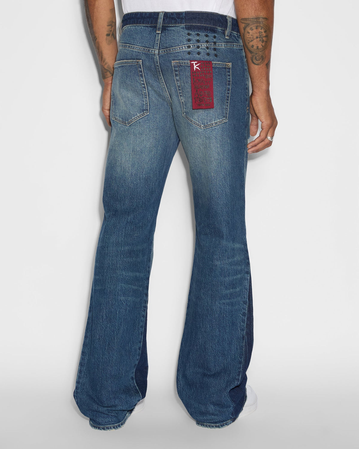 Mens Bronko Trip Spliced Bootcut Denim Jeans - Denim