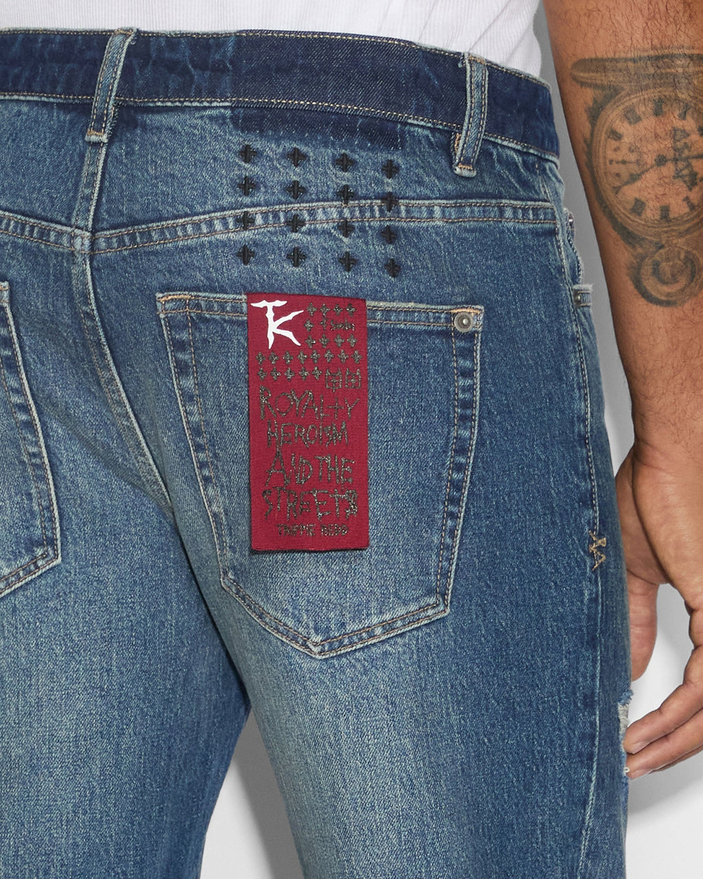 Mens Bronko Trip Spliced Bootcut Denim Jeans - Denim