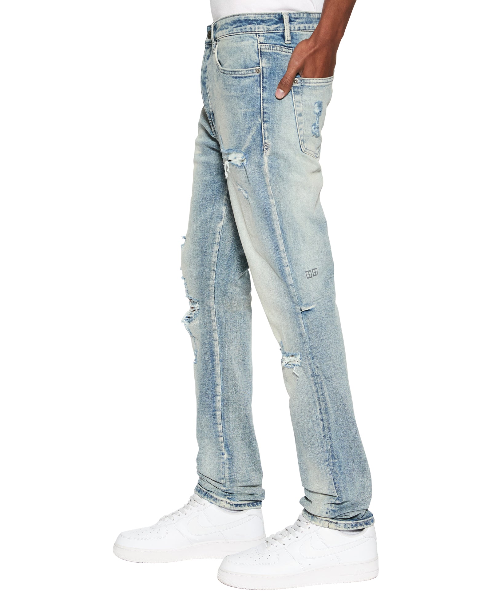 MENS CHITCH PUNK BLUE THRASHED SLIM DENIM JEANS