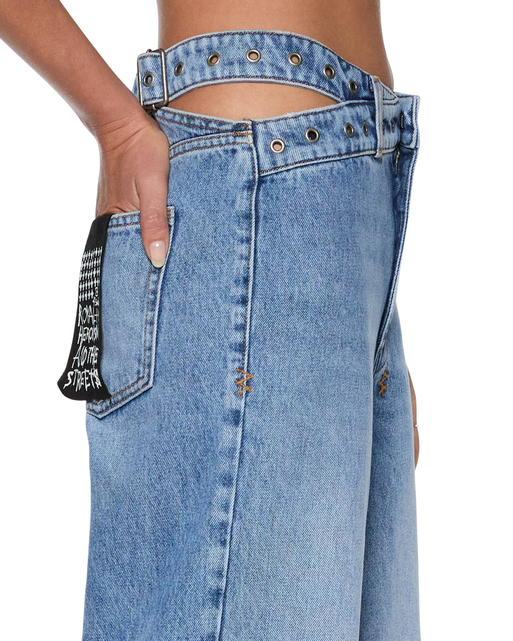 WOMENS STRIDER DETTACHED BELTED CHROMA DENIM JEANS