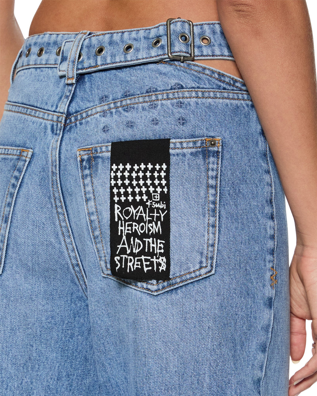 WOMENS STRIDER DETTACHED BELTED CHROMA DENIM JEANS