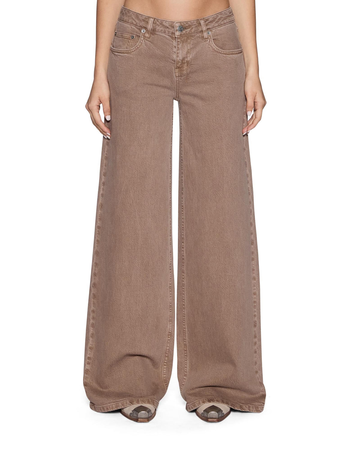 Womens Dropout Jean Stone Wide Denim Jeans - Beige