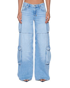 Womens Dropout Low Rise Cargo Jean Spirit Relaxed Denim Jeans - Denim