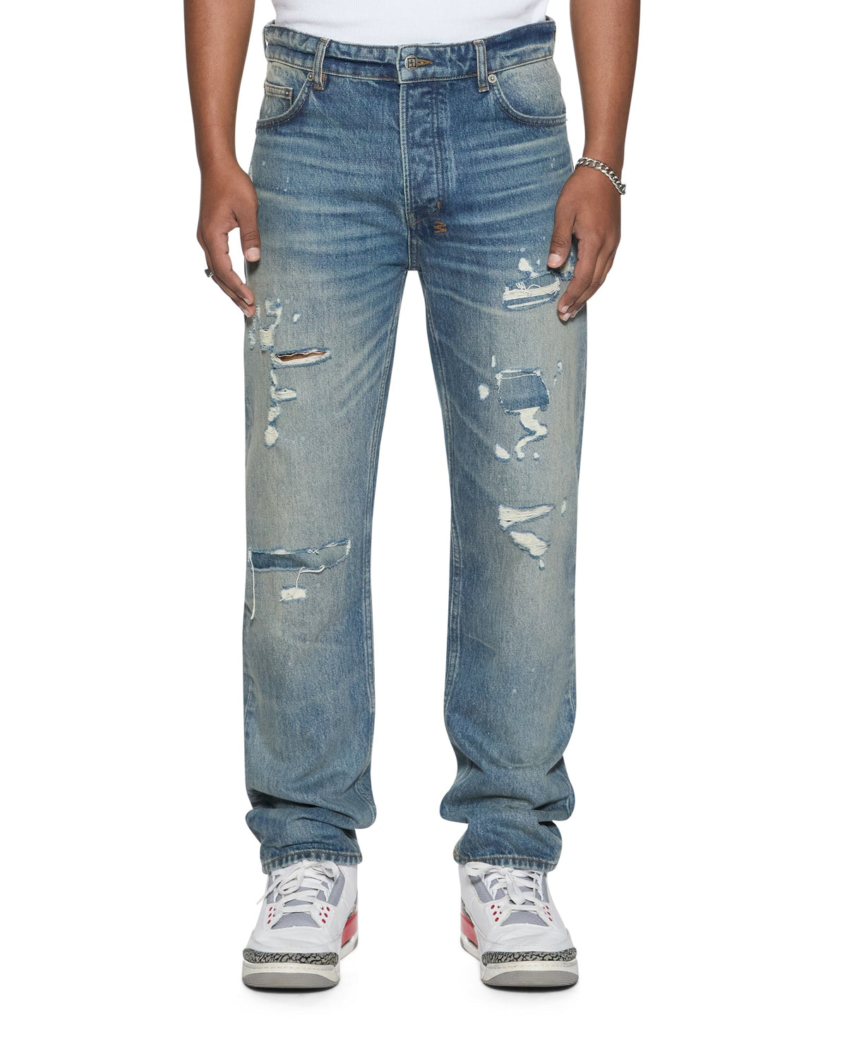 MENS HAZLOW HENDRIX BLUE REPAIR DENIM JEANS