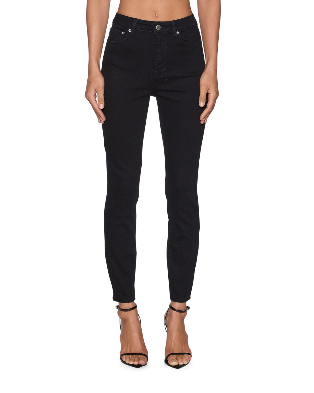 WOMENS HI N WASTED JET BLACK DENIM JEANS