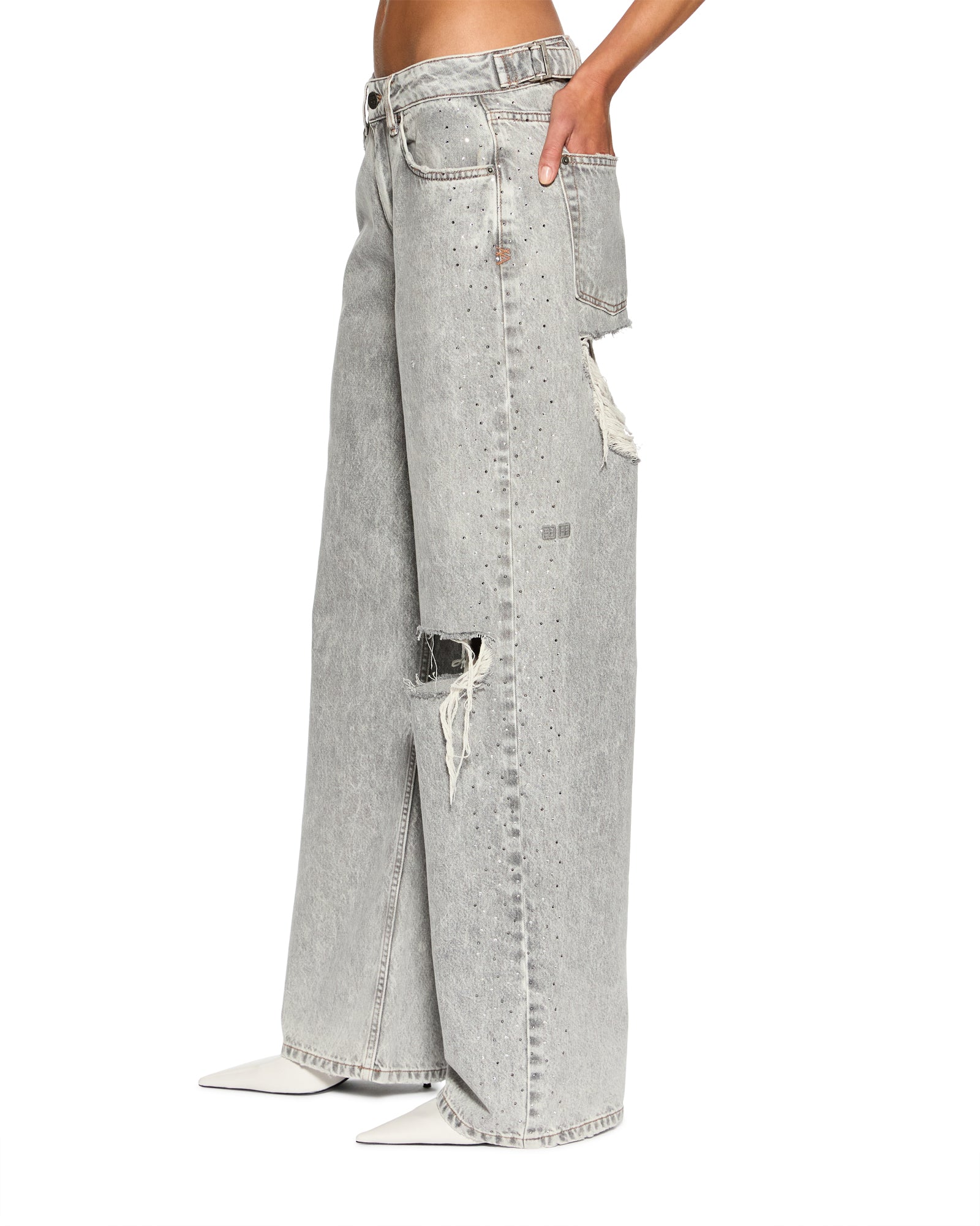 WOMENS  LOW RIDER DIME KRYSTAL TRASHED BAGGY DENIM JEANS