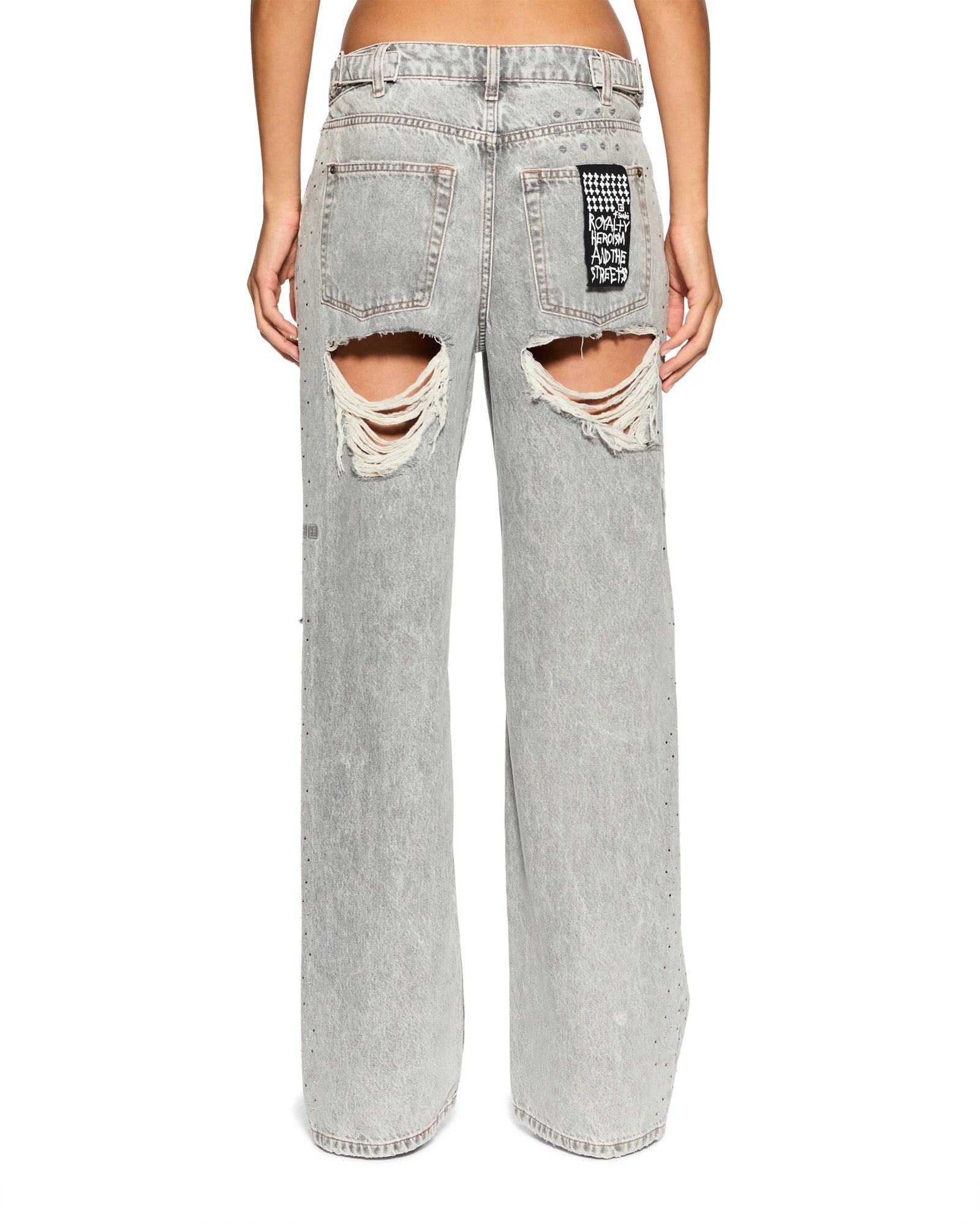 WOMENS  LOW RIDER DIME KRYSTAL TRASHED BAGGY DENIM JEANS