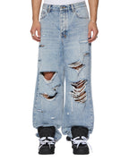 MENS MAXX BUNKER BLUE TRASHED DENIM JEANS