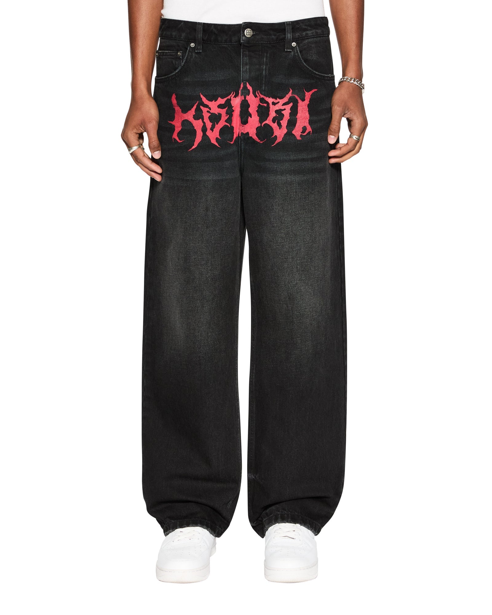 MENS MAXX SABBATH BLACK BAGGY DENIM JEANS