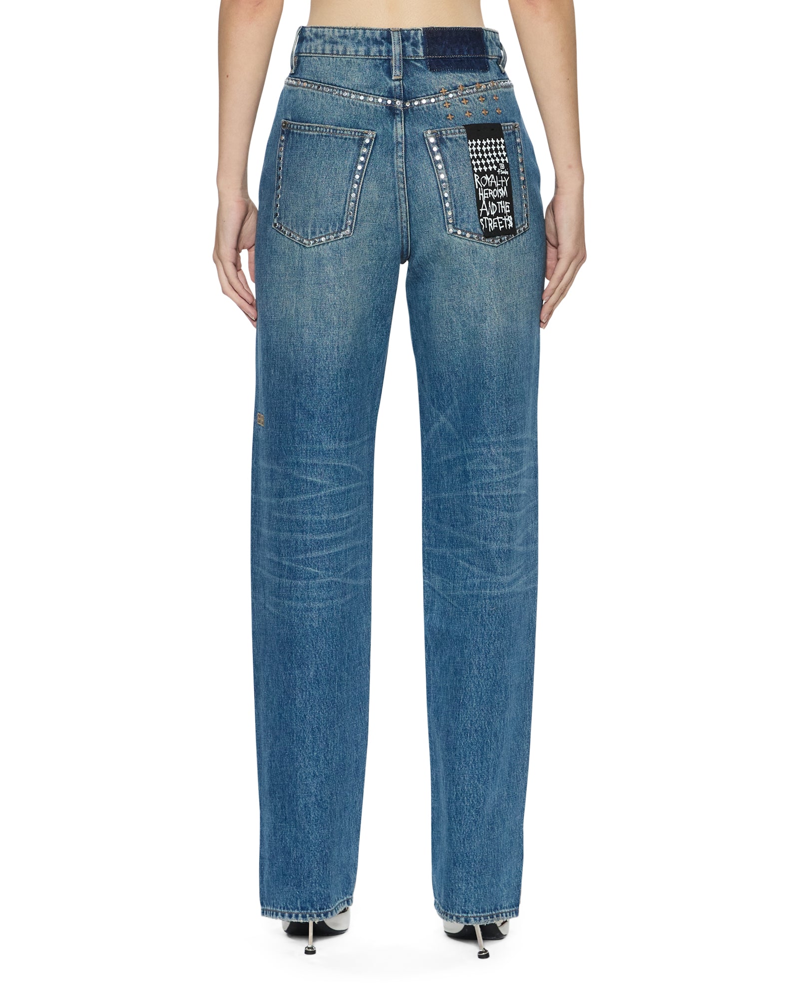 WOMENS  PLAYBACK TEXAS BLUE STUDDED RELAXED DENIM JEANS