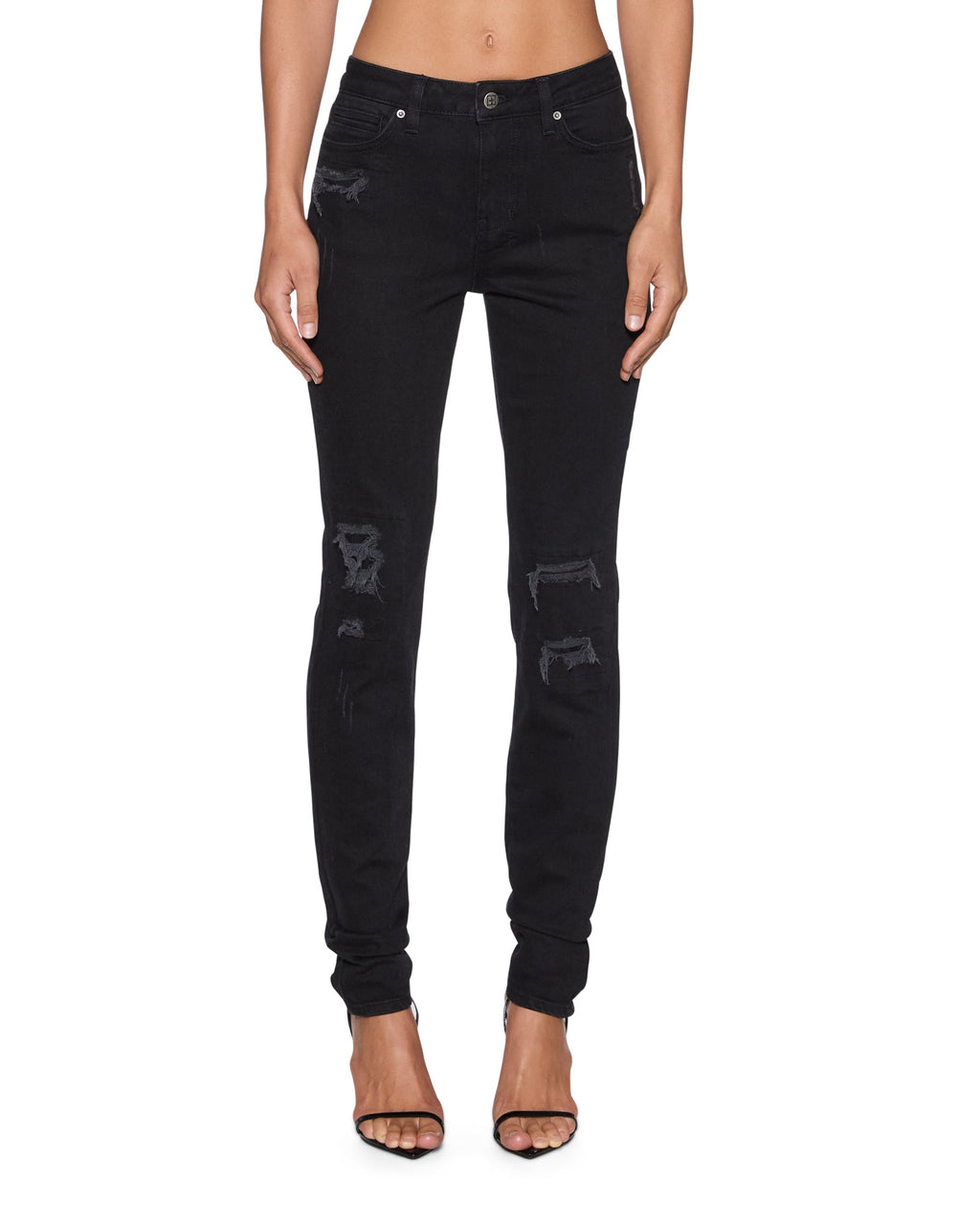 WOMENS SPRAY ON XTRA BONEYARD BLACK DENIM JEANS