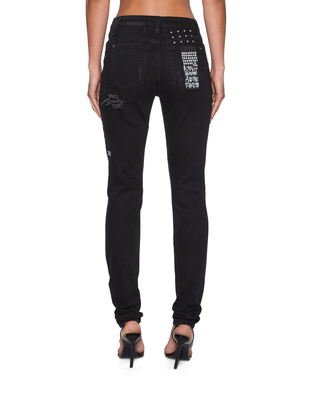 WOMENS SPRAY ON XTRA BONEYARD BLACK DENIM JEANS