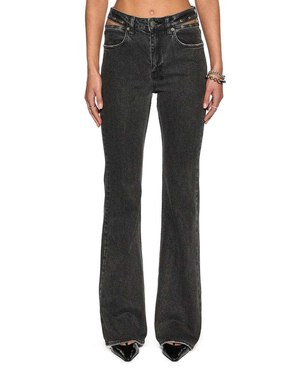 Womens Soho Pierced Shadow Flare Denim Jeans - Black
