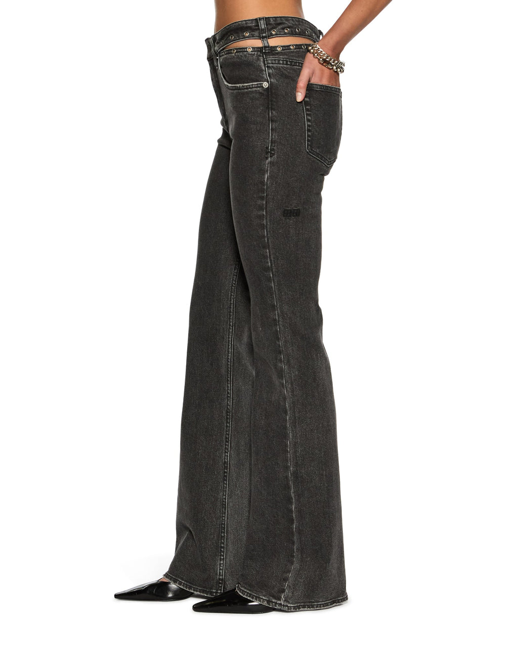 Womens Soho Pierced Shadow Flare Denim Jeans - Black