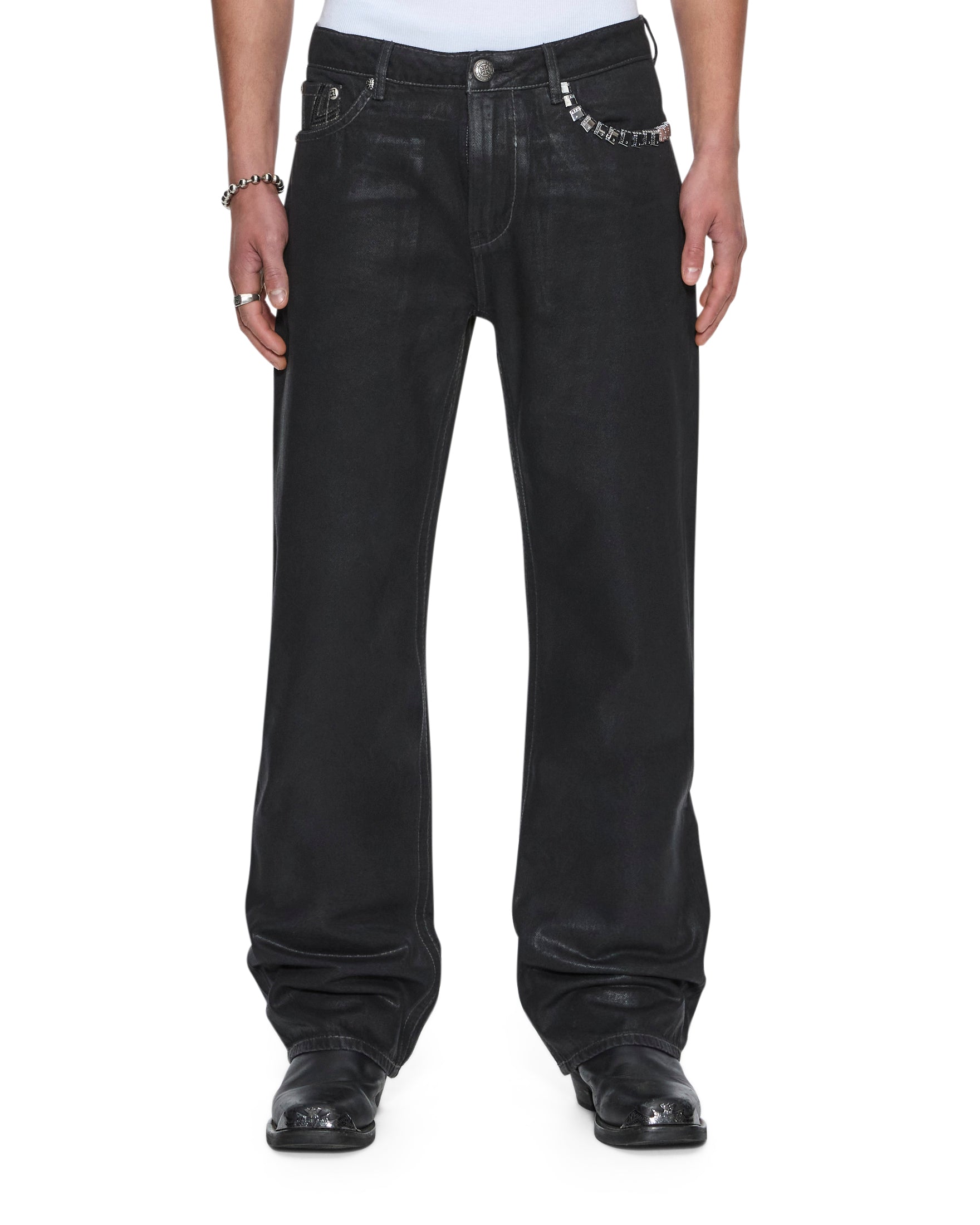 MENS  KSUBI X ALICE HOLLYWOOD TORO BLACK WAX BOOTCUT DENIM JEANS