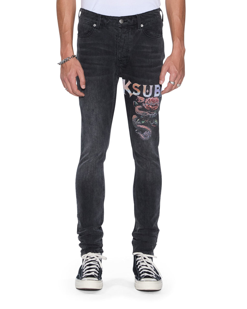 Mens Van Winkle Blakk Metal Skinny Denim Jeans - Black