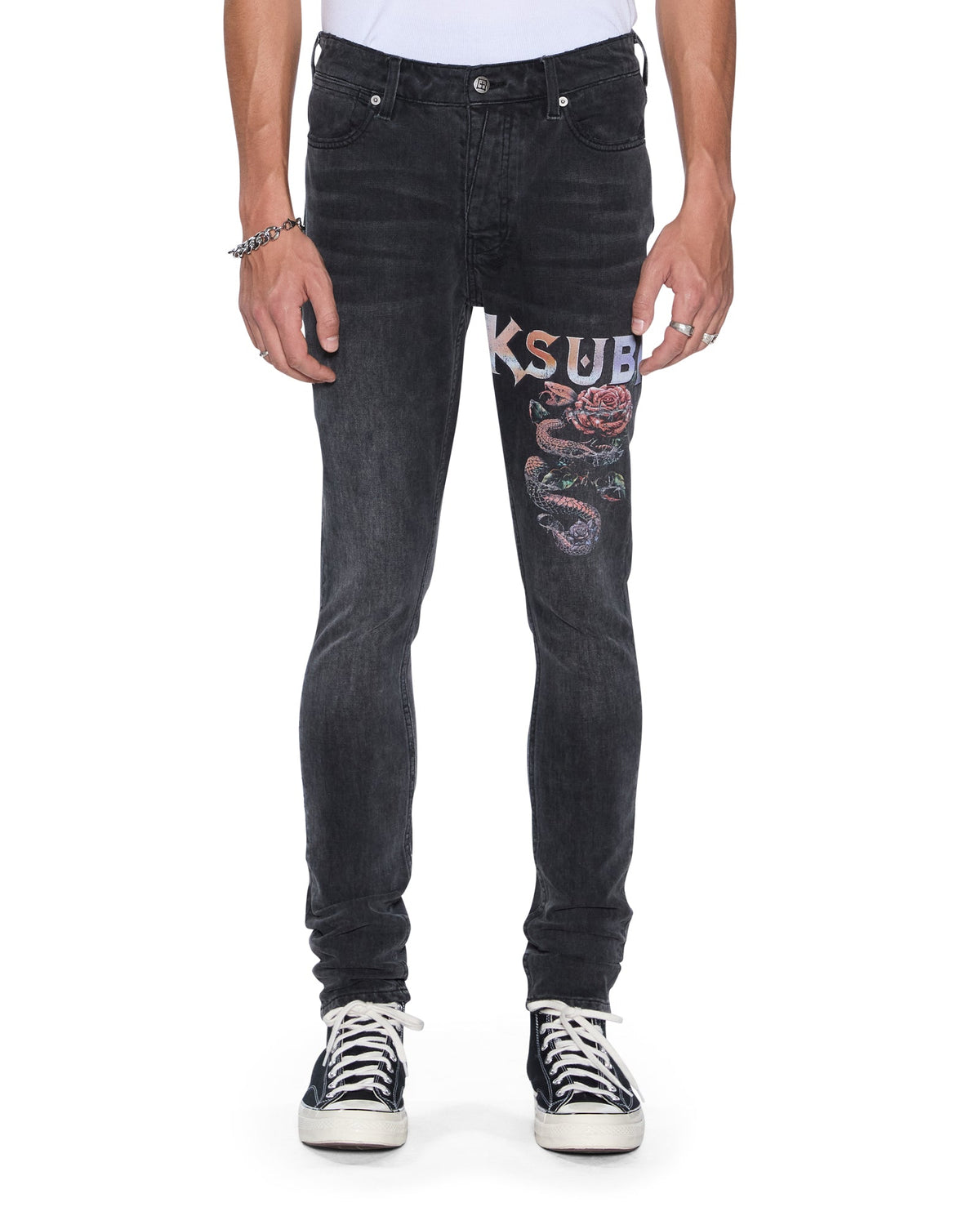 Mens Van Winkle Blakk Metal Skinny Denim Jeans - Black