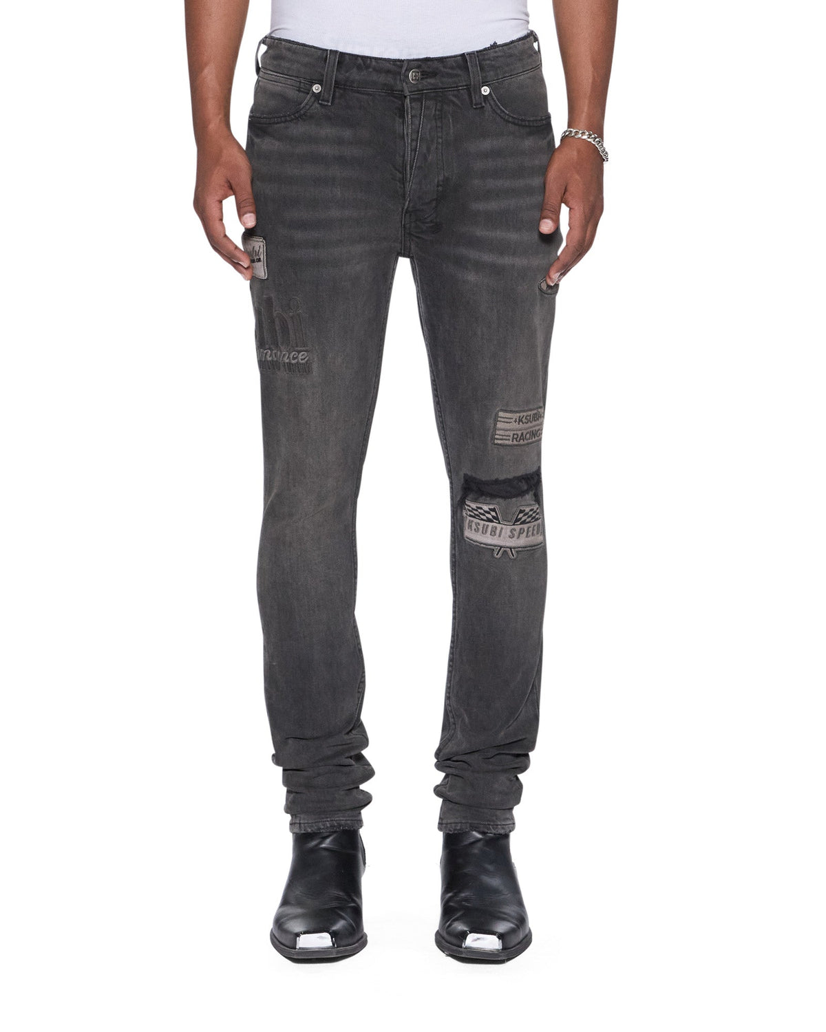 Mens Van Winkle Graphite Racer Skinny Denim Jeans - Grey