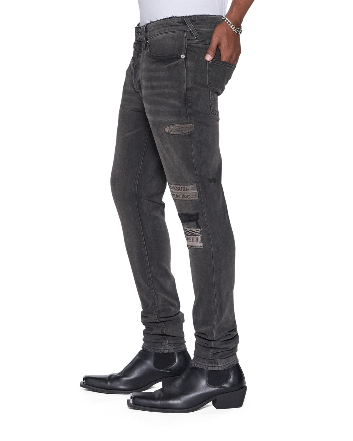 Mens Van Winkle Graphite Racer Skinny Denim Jeans - Grey