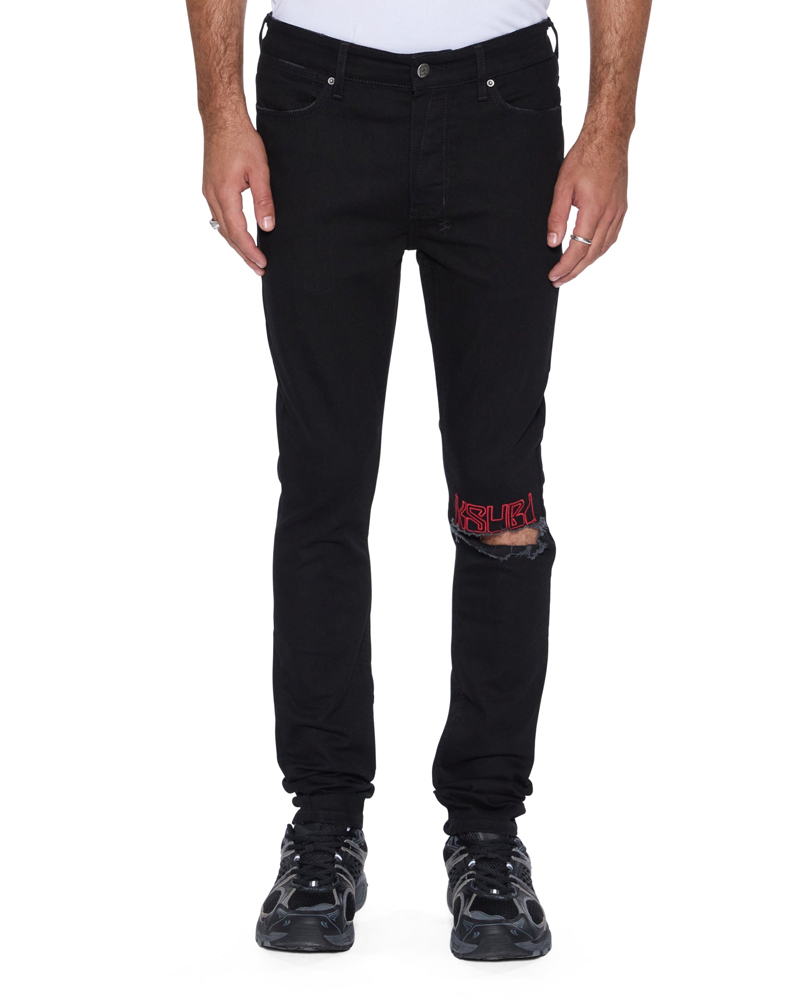 MENS  VAN WINKLE LAID BLACK STING SKINNY DENIM JEANS