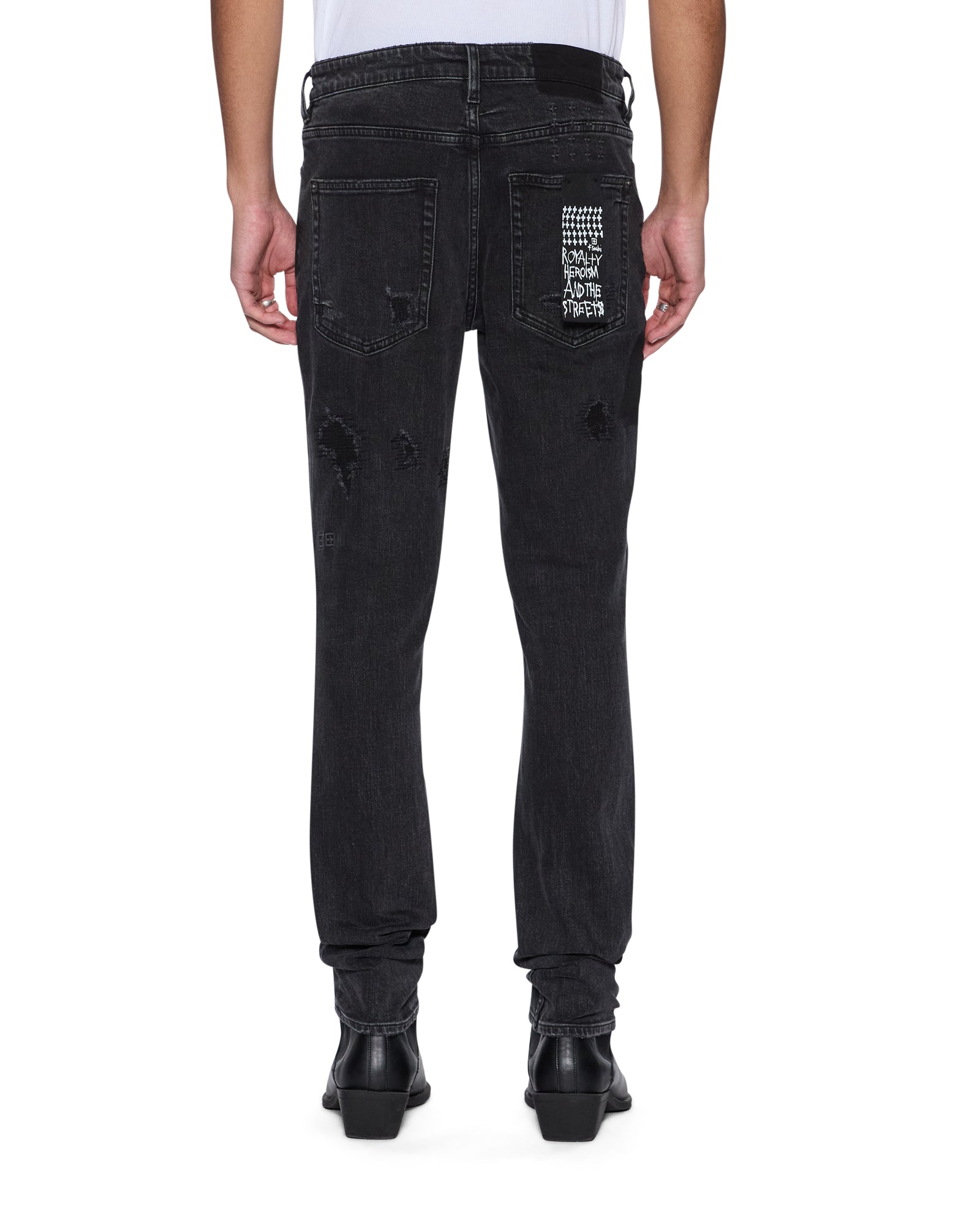 MENS  VAN WINKLE LED BLACK ROCKSTAR REPAIR SKINNY DENIM JEANS