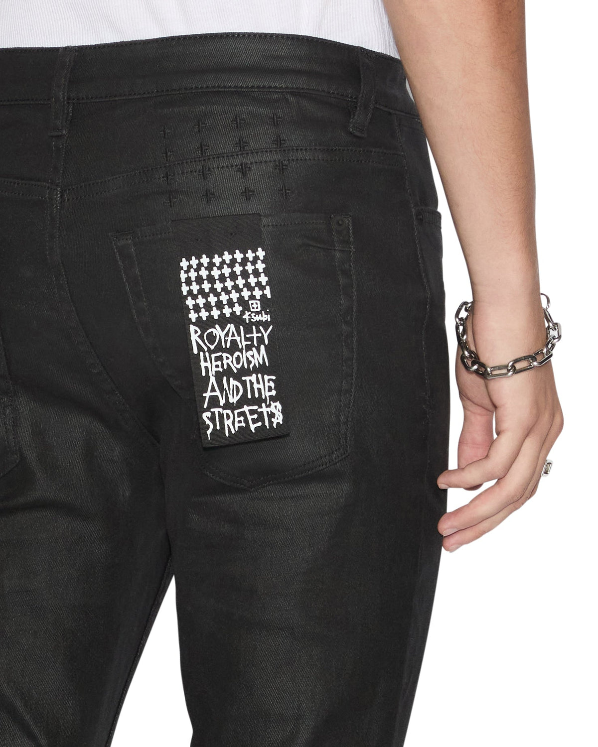 Mens Van Winkle Wax Wash Skinny Denim Jeans - Black
