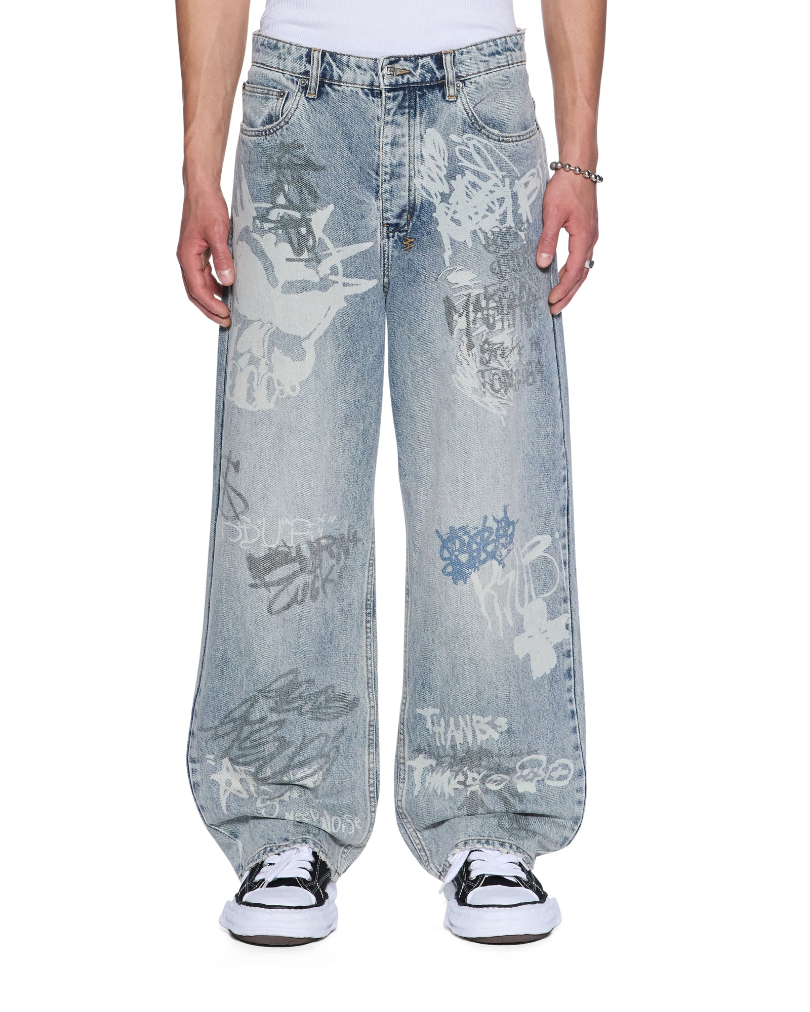 MENS  MAXX ROGUE BLUE GRAFFITI BAGGY DENIM JEANS