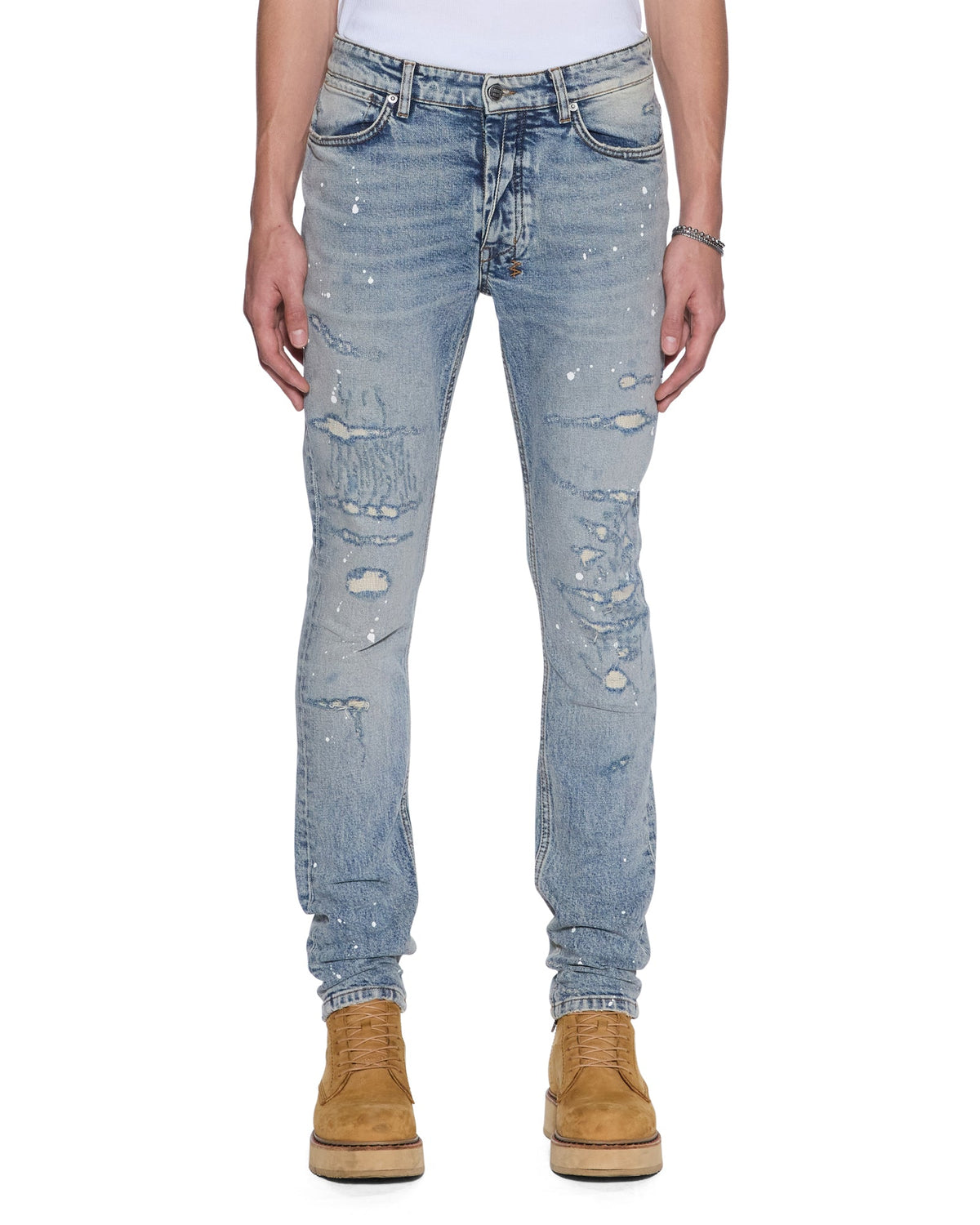 Mens Van Winkle Paint Summer Blue Skinny Denim Jeans - Denim