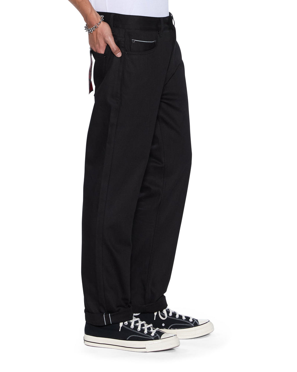MENS HAZLOW SELVEDGE RAW BLACK DENIM JEANS