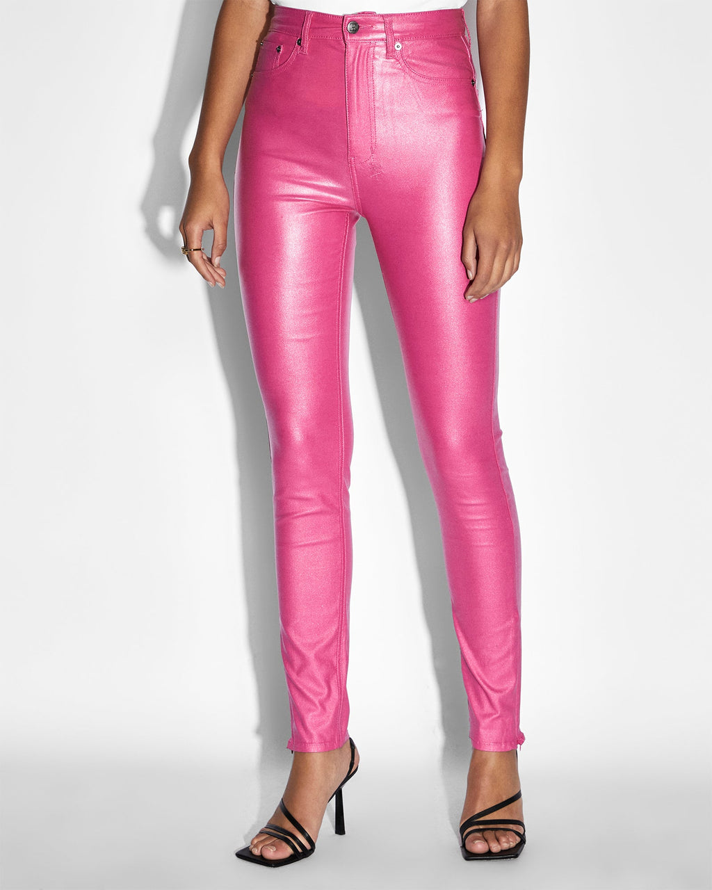 Womens Hi N Wasted Xtra Fuschia Wax Skinny Denim Jeans - Pink