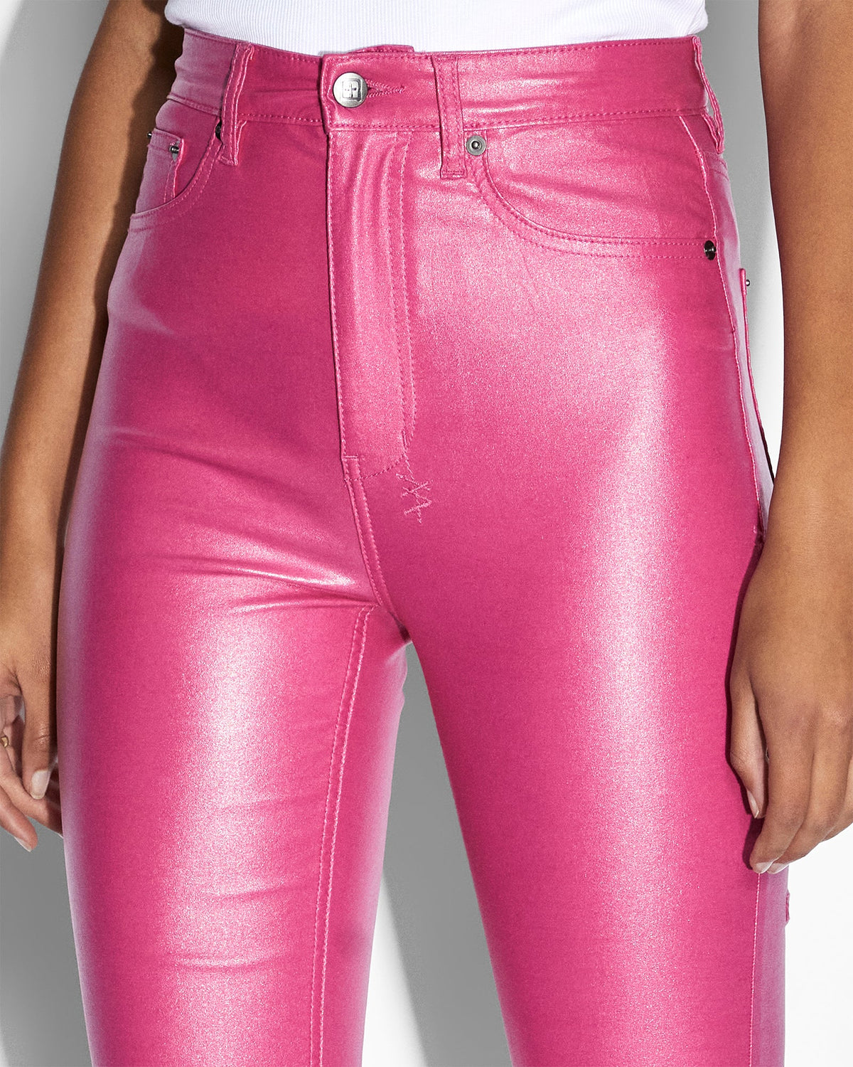 Womens Hi N Wasted Xtra Fuschia Wax Skinny Denim Jeans - Pink