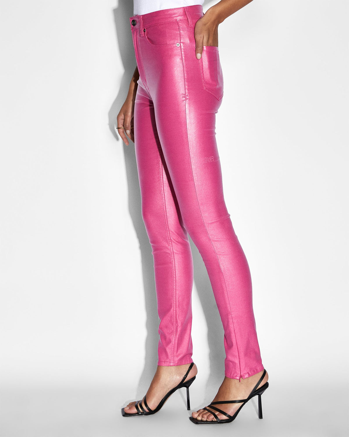 Womens Hi N Wasted Xtra Fuschia Wax Skinny Denim Jeans - Pink