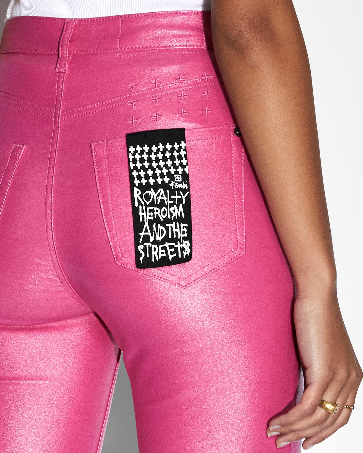 Womens Hi N Wasted Xtra Fuschia Wax Skinny Denim Jeans - Pink