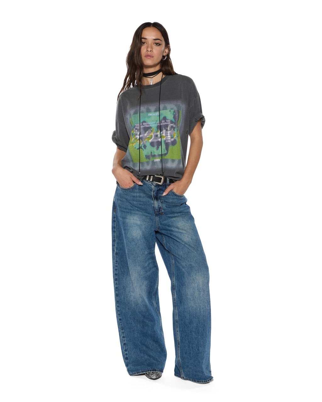 Womens Suspension Oh G Ss Tee Charcoal Oversized Tees - Grey
