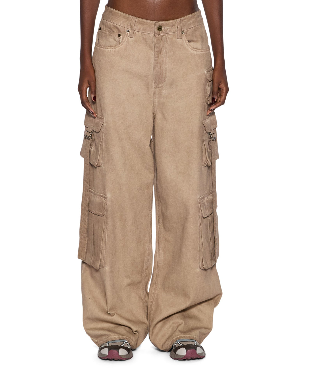 Womens Ksuper Cargo Terra Baggy Denim Jeans - Brown