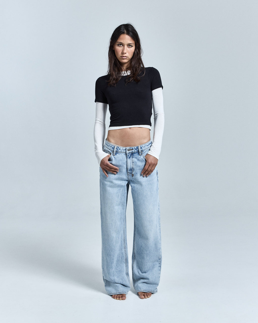 Womens Low Rider Tru Blu Relaxed Straight Denim Jeans - Denim