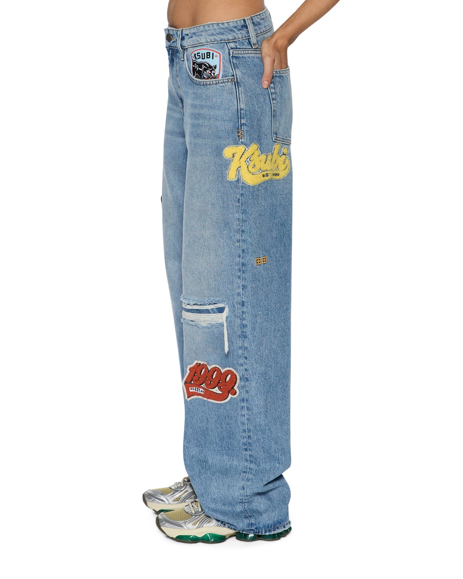 WOMENS  LOW RIDER HORIZON PATCH RELAXED DENIM JEANS