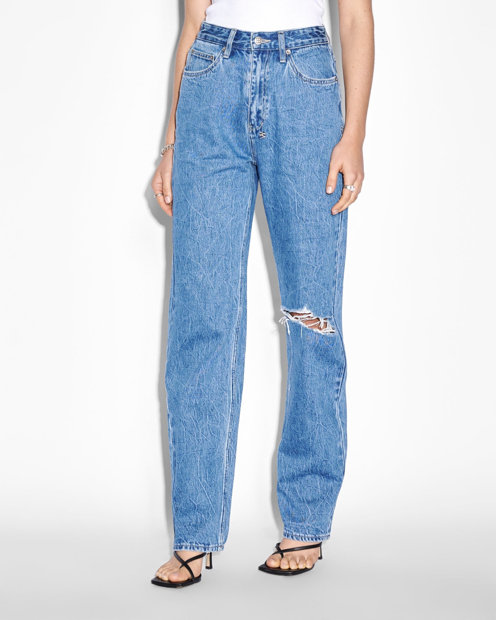 WOMENS PLAYBACK RAMBLE TRASHED STRAIGHT DENIM JEANS