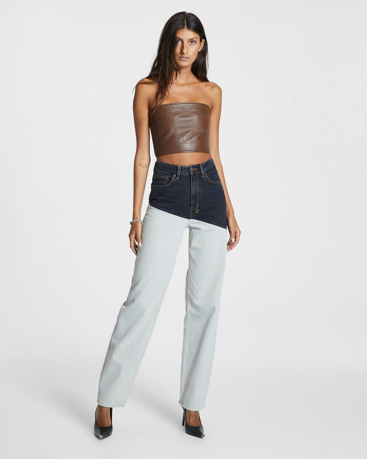 WOMENS PLAYBACK BLACK/BONE SPLICED DENIM JEANS