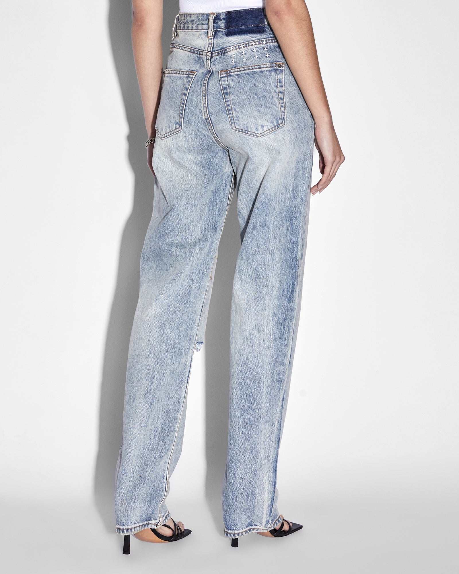 WOMENS  PLAYBACK SKREAM TRASHED STRAIGHT DENIM JEANS