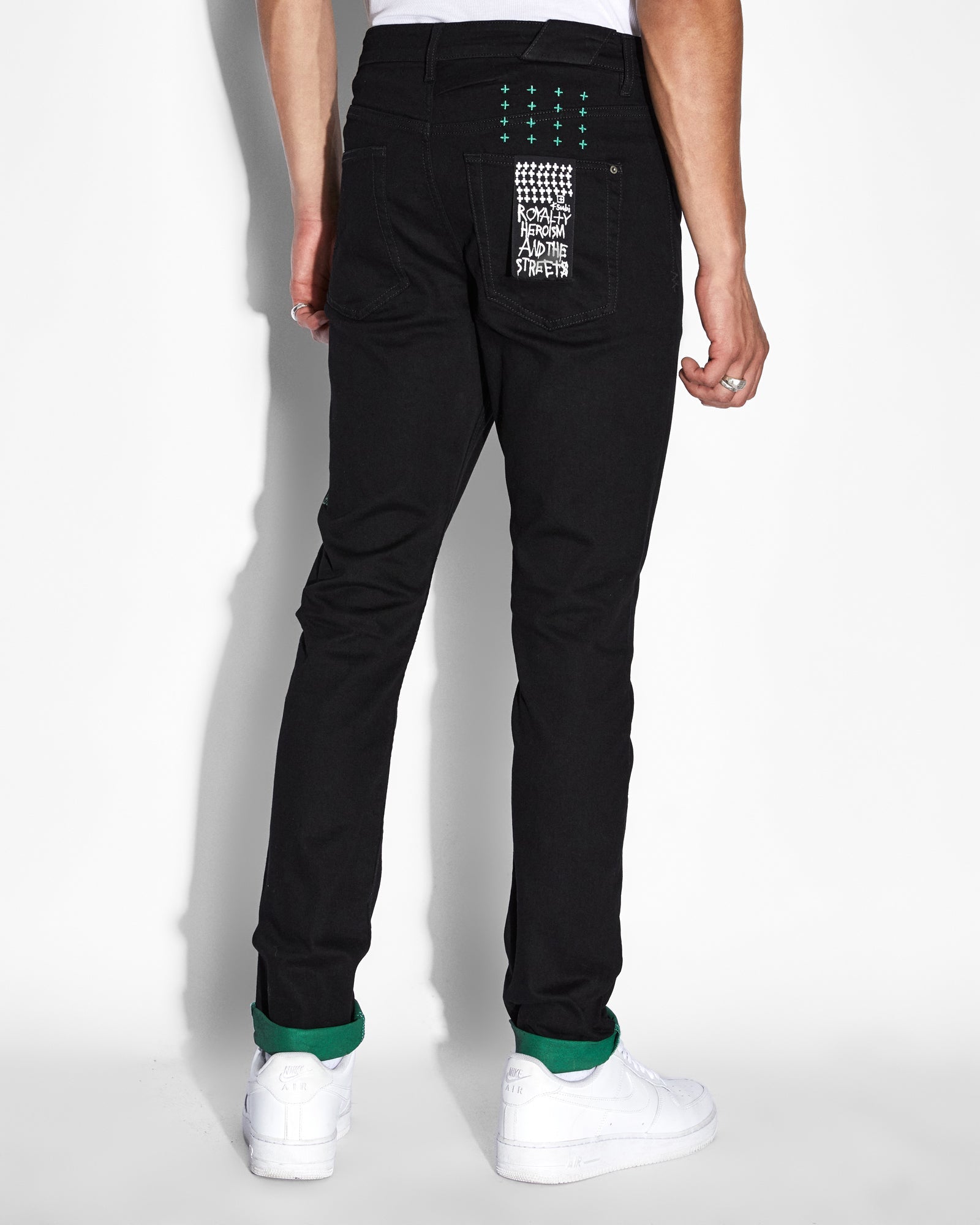MENS  CHITCH ROLL UP GREEN SLIM DENIM JEANS