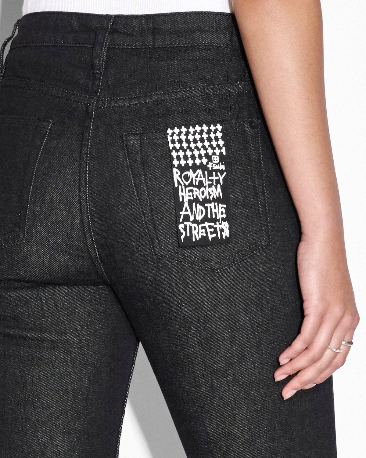 WOMENS SOHO EBONY LACED DENIM JEANS