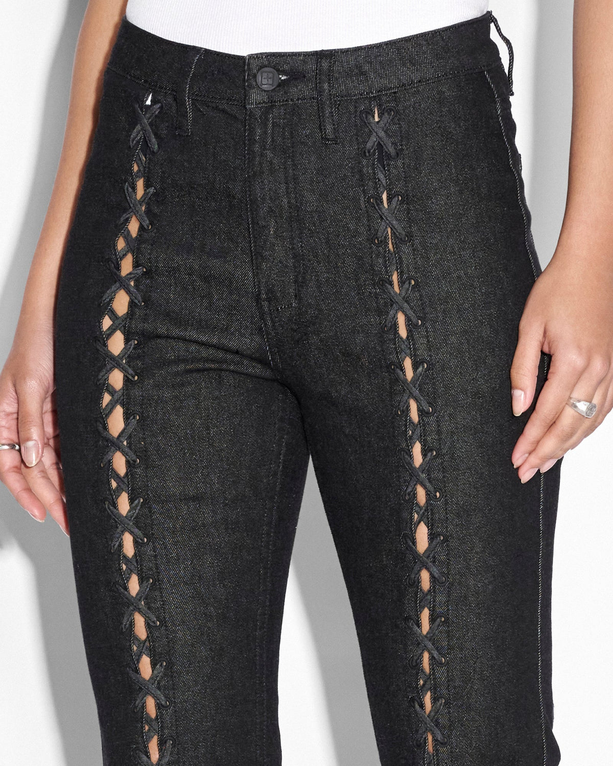 WOMENS SOHO EBONY LACED DENIM JEANS