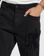 Mens Wolfgang K Patch Ace Black Tapered Denim Jeans - Black