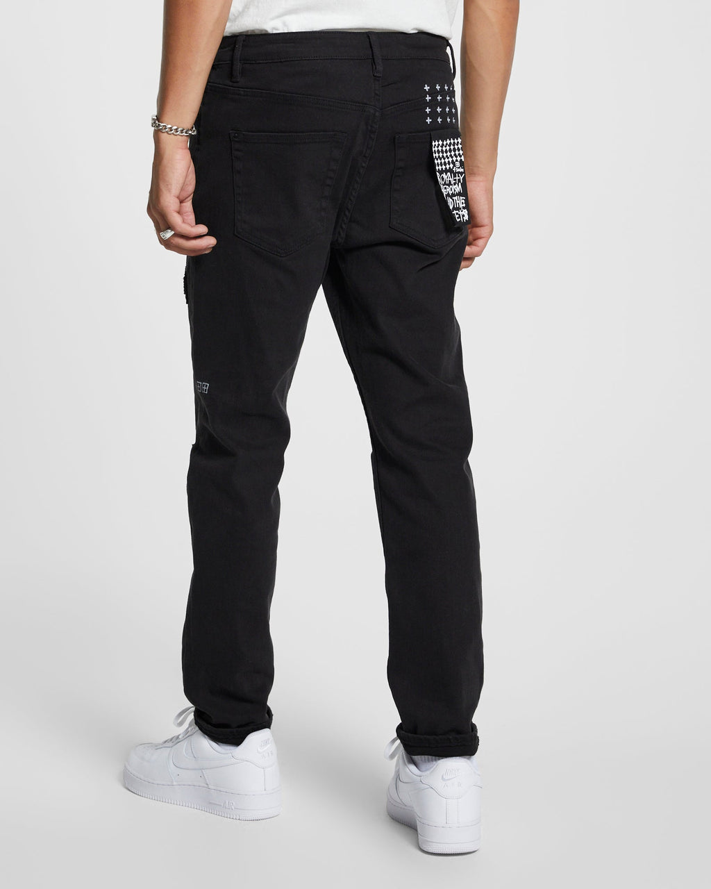 Mens Wolfgang K Patch Ace Black Tapered Denim Jeans - Black