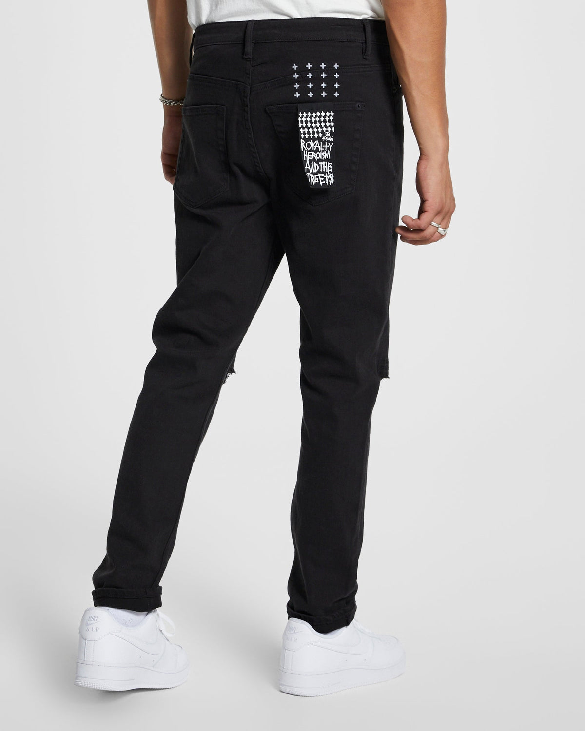 Mens Wolfgang K Patch Ace Black Tapered Denim Jeans - Black