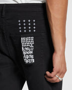Mens Wolfgang K Patch Ace Black Tapered Denim Jeans - Black